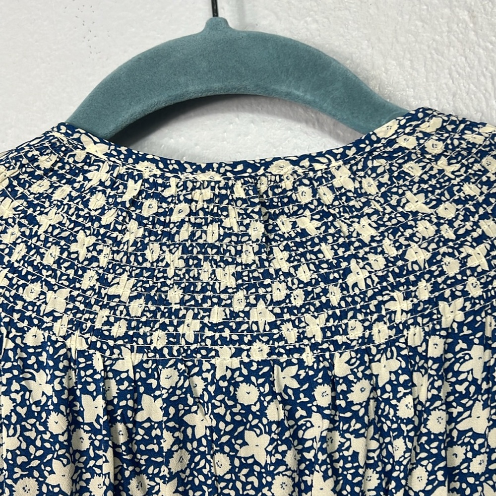 Polo Ralph Lauren Floral Print Blue White Ruched Sleeve Button Front Blouse 0 - Picture 9 of 10